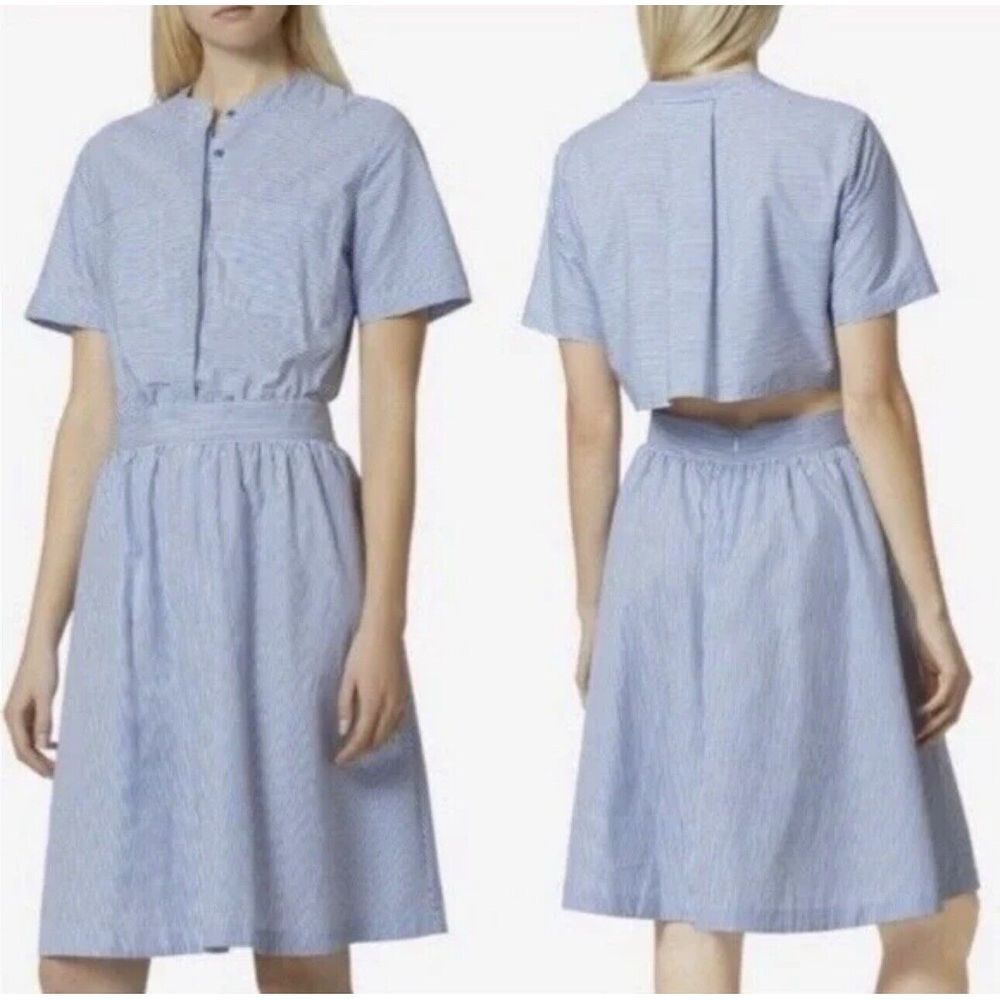 Avec Les Filles Olivia Blue Stripe Open Back Shirt‎ Dress Women's NWT size 12